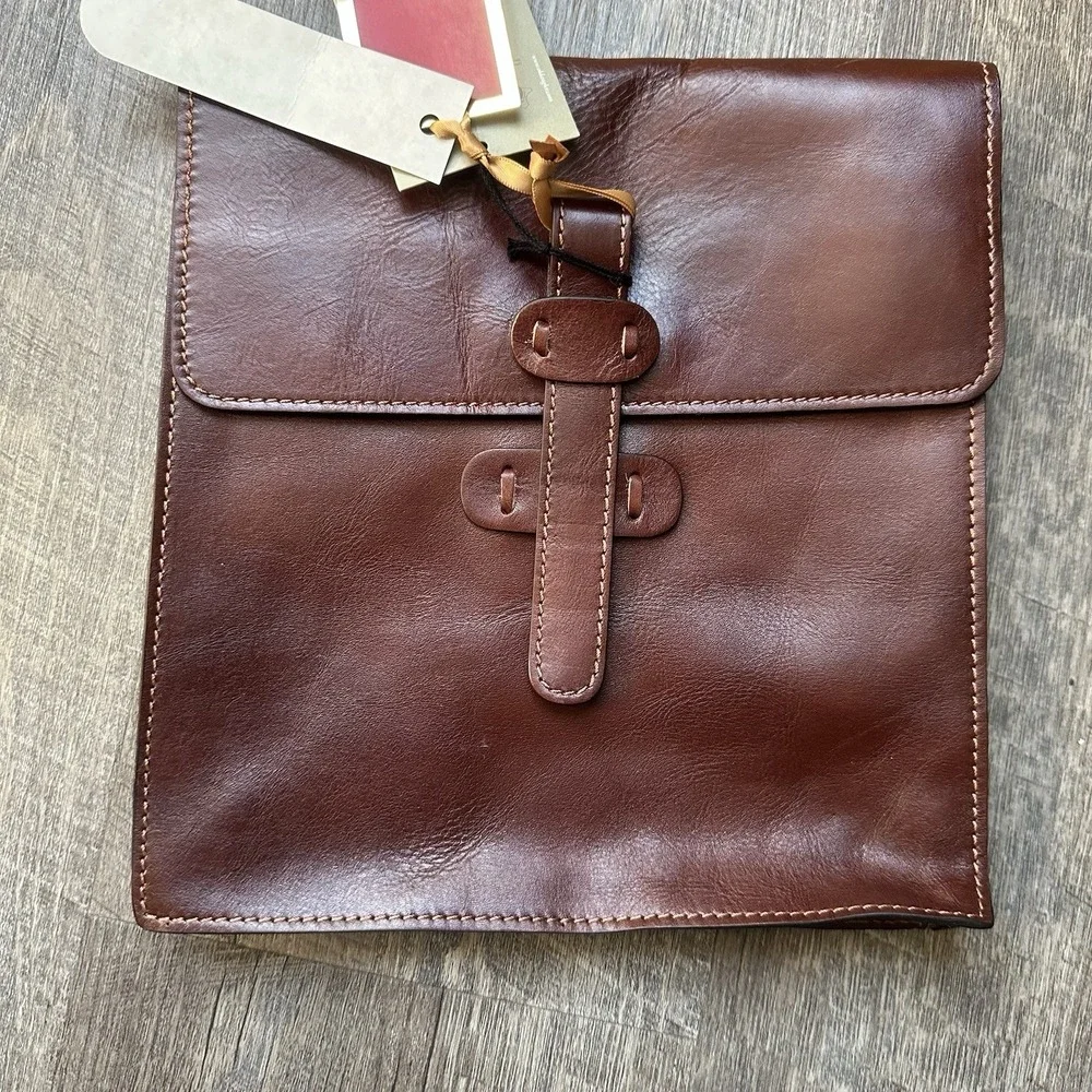 NEW Old Angler Firenze Italian Leather Messenger Bag Brown Tablet iPad